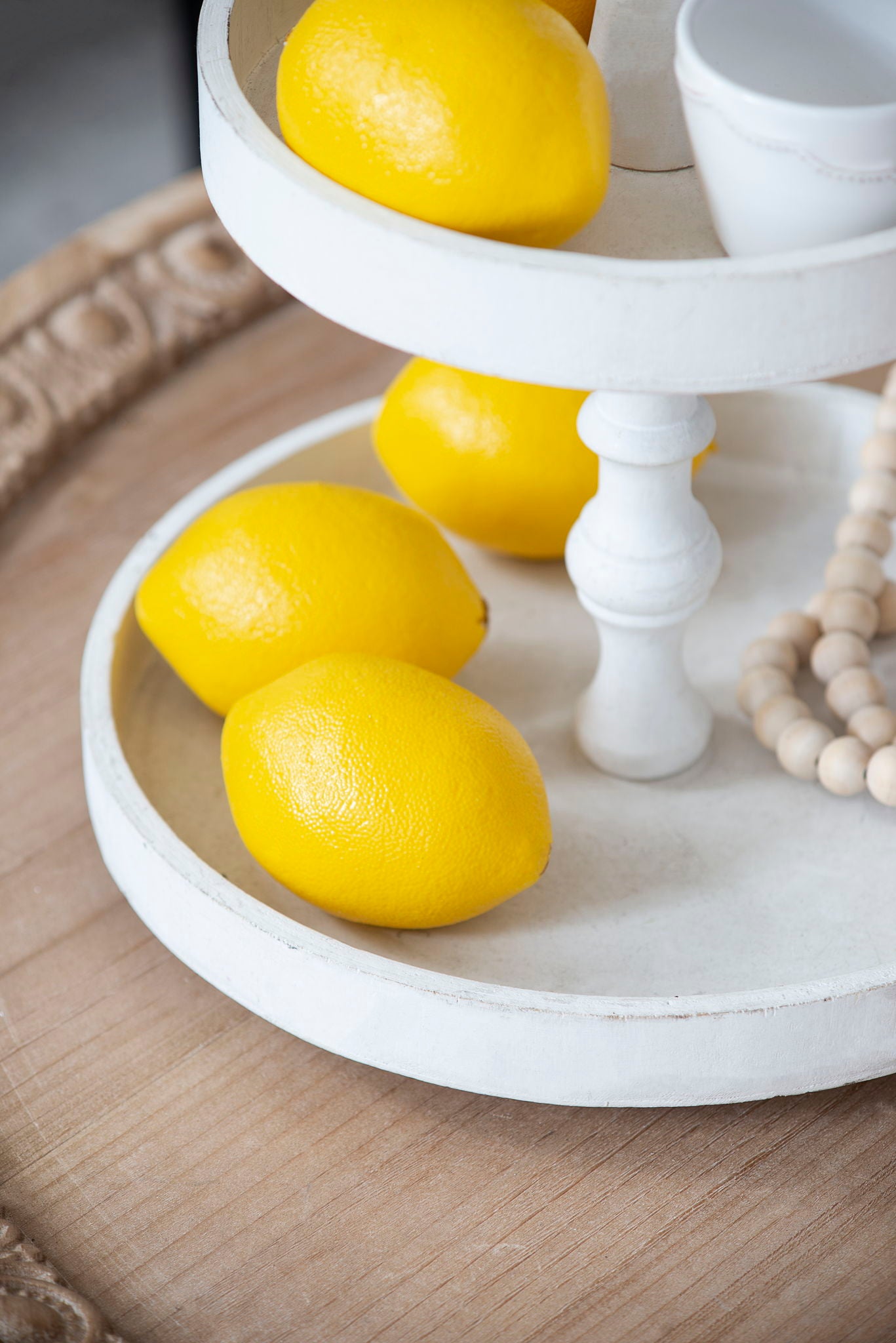 Two Tiered Round Wooden Tray - White Daily Nest