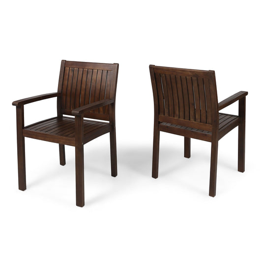 Wilson - Rustic Dining Chair Acacia Wood With Slat Panel Design (Set of 2) - Dark Brown Noble House