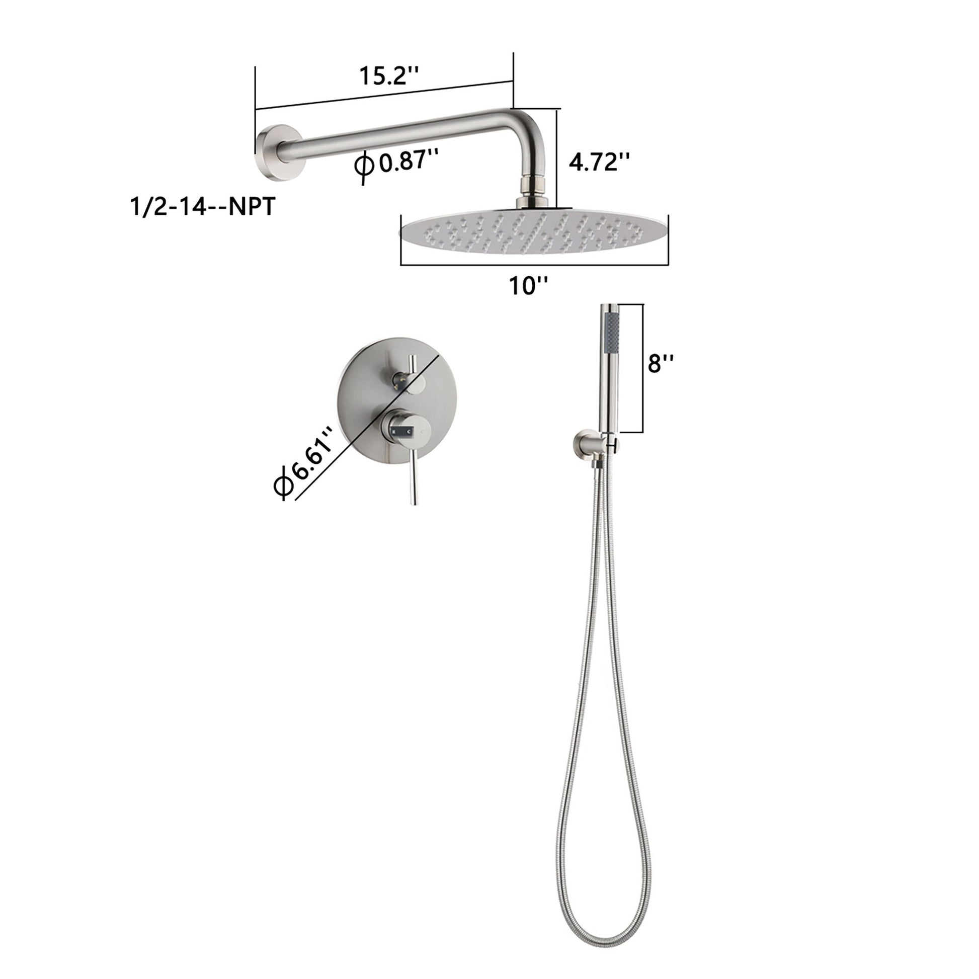 Elegant 10" Round Rain Shower Head And Handheld Set With Adjustable Tilt And Dual Modes Daily Nest