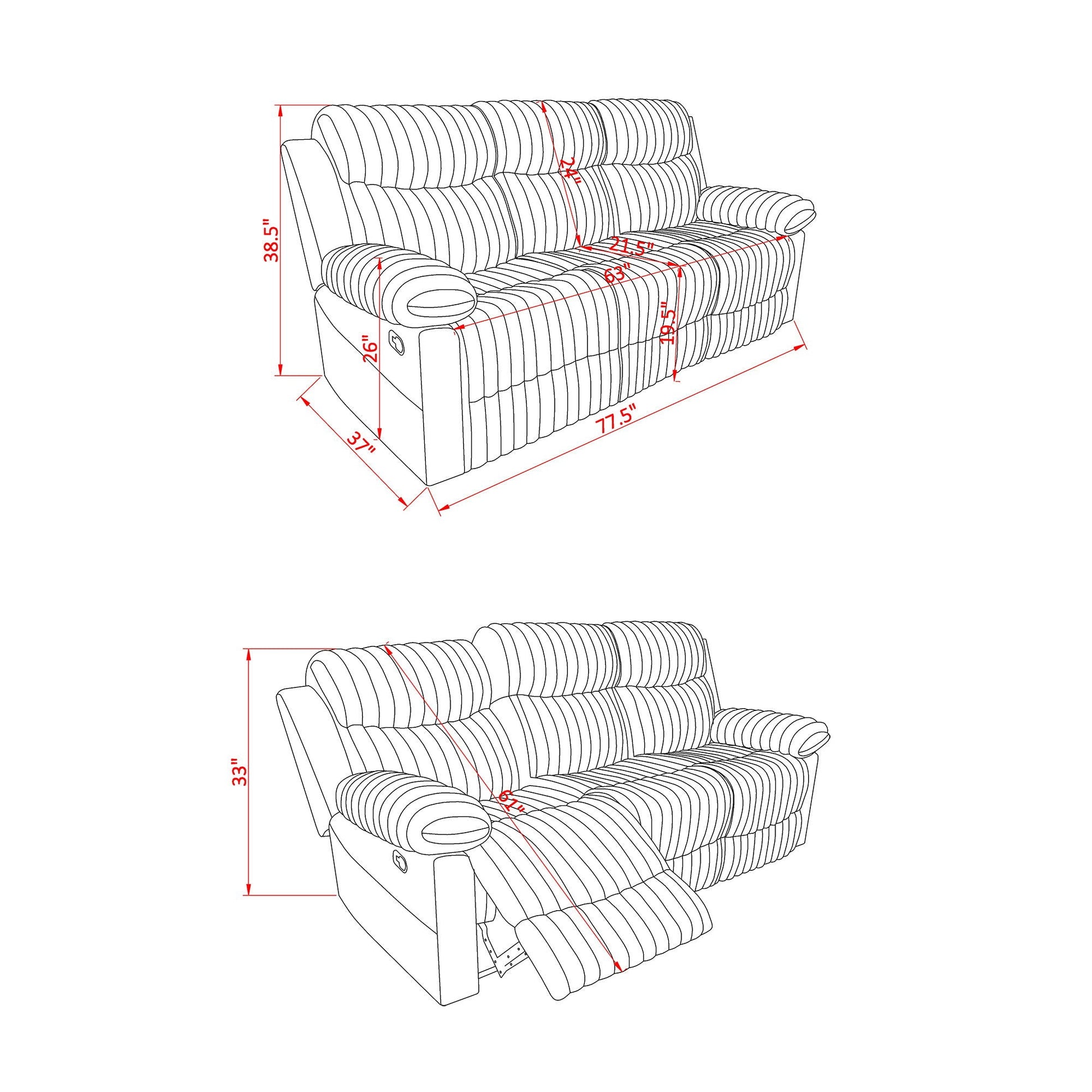 Brenda - Sofa With Manual Recline Function Global Furniture USA