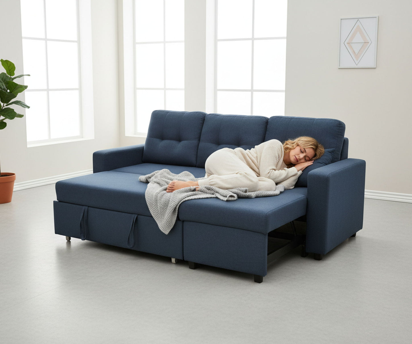 Convertible L Shaped Sectional Sleeper Sofa Bed, Saving Pull Out Couch US Pride