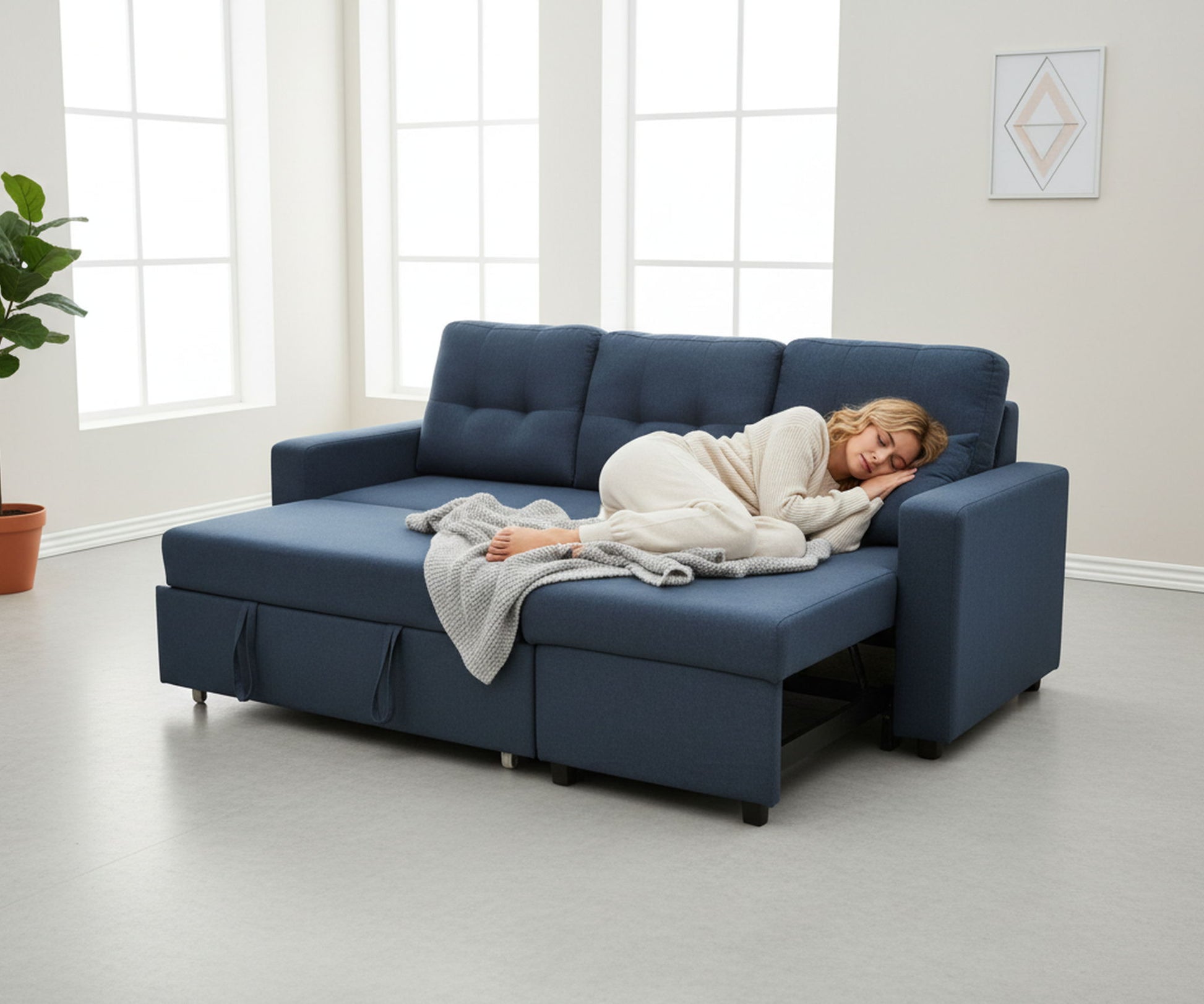 Convertible L Shaped Sectional Sleeper Sofa Bed, Saving Pull Out Couch US Pride