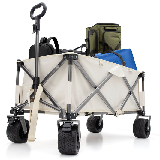 Aluminum Alloy Folding Wagon, Heavy Duty Utility Beach Wagon Cart For Sand With Big Wheels, Adjustable Handle & Drink Holders For Shopping, Camping, Garden And Outdoor Daily Nest