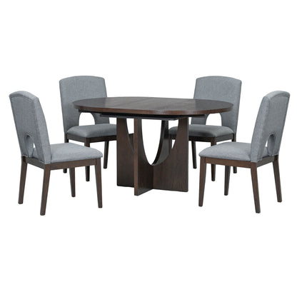 Topmax - 5 Piece Modern Extendable Round Dining Table Set With Removable Leaf For Small Places Hearth and Haven