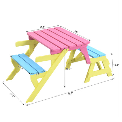 Kids Multi-Functional Arm Chair, Table With 2 Benches All-In-One Set Home Essentials