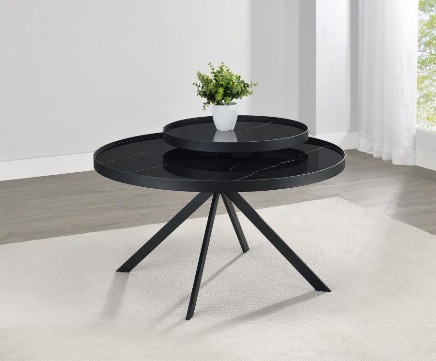 Briggs - Round Marble Printed Glass Top Coffee Table Coaster Fine Furniture