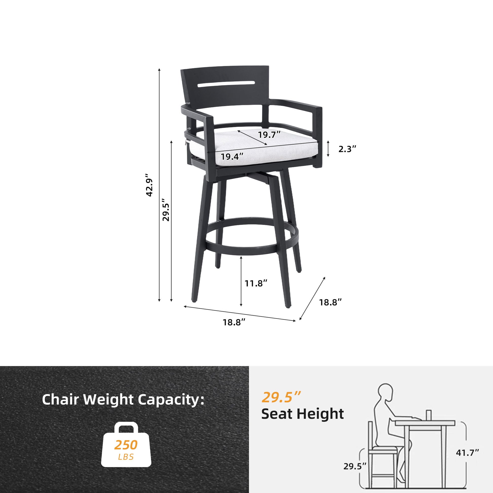 Outdoor Swivel Bar Chairs, 360 Degree Rotation, Ergonomic Backrest (Set of 2) Life Outside