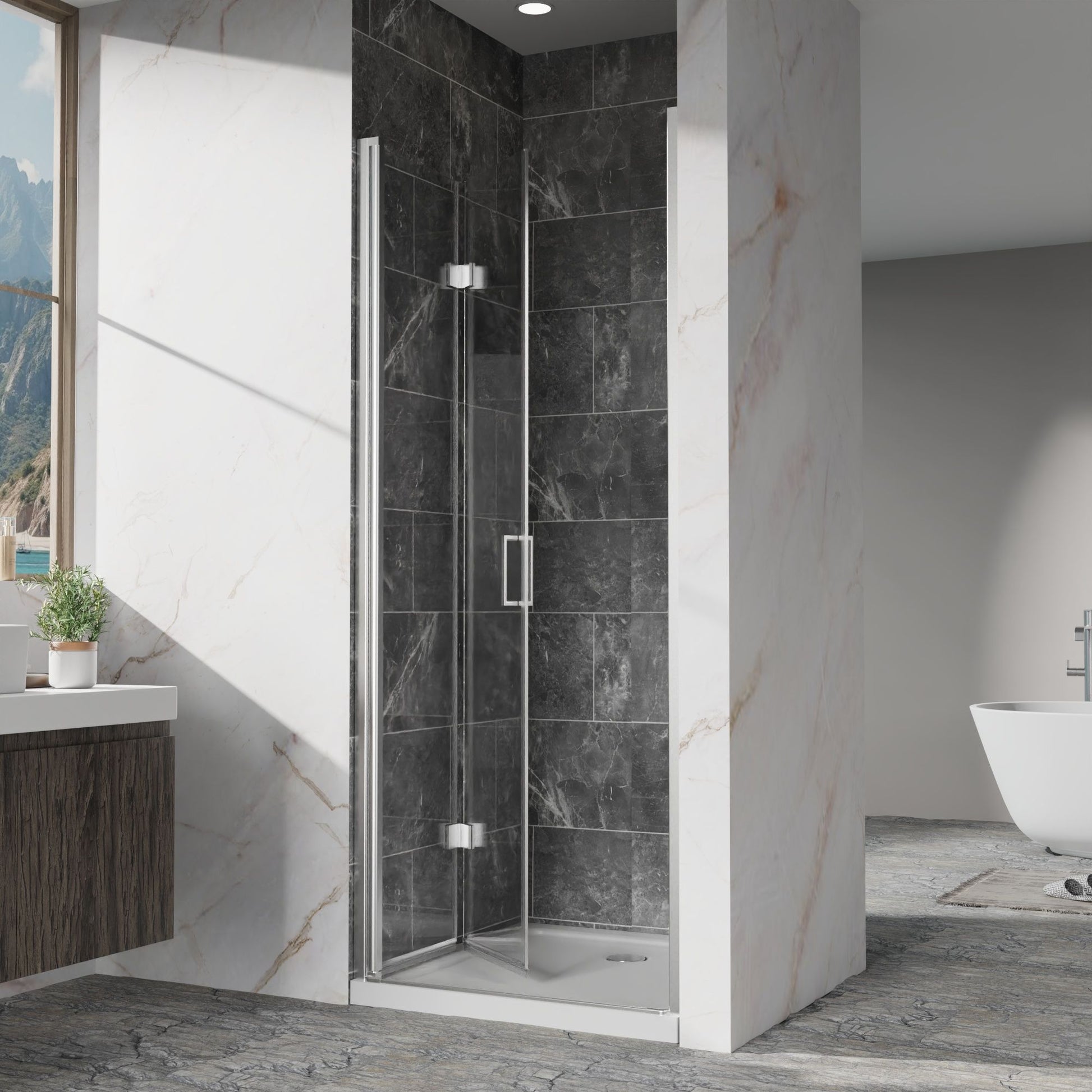 Frameless Bi Fold Shower Doors 30" W X 72" H - Chrome Daily Nest