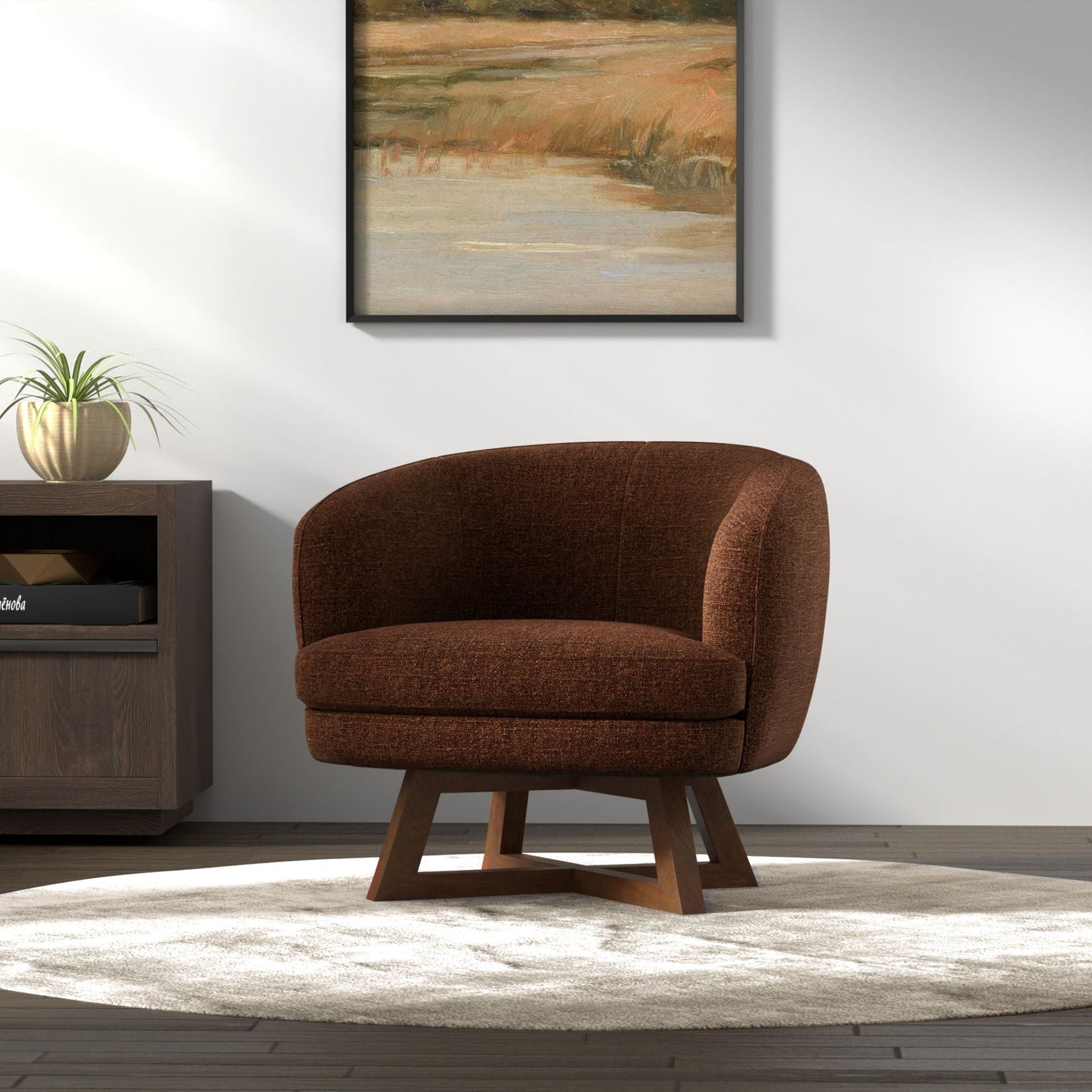 Swivel Accent Chair With Sculptural Base Emerald Home