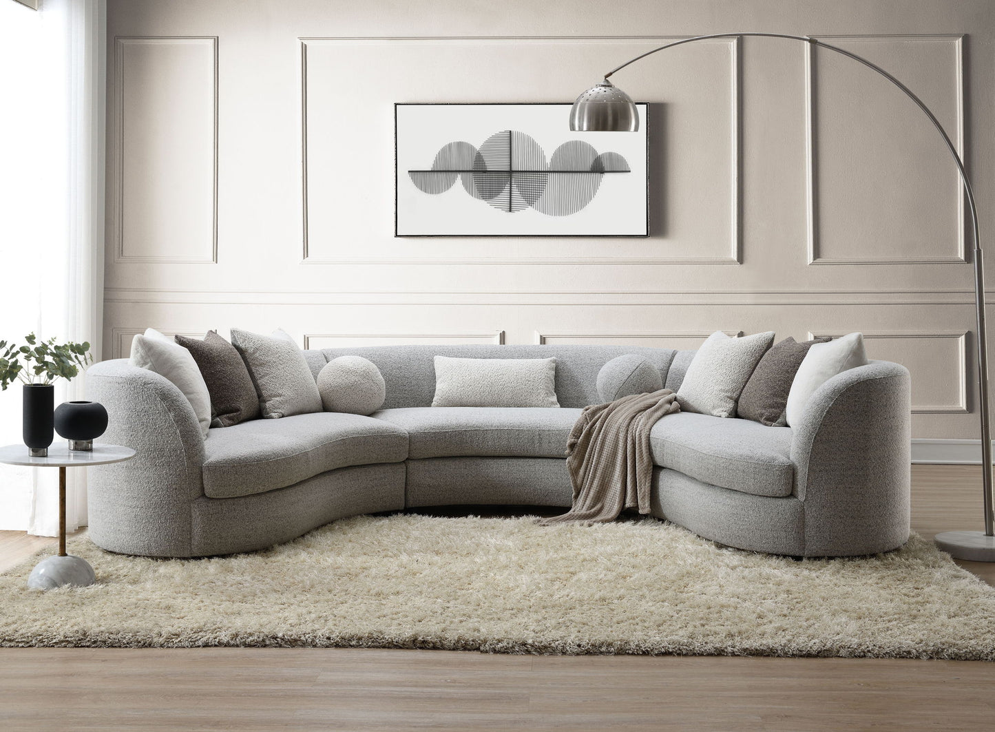 Ivria - Boucle Sectional Sofa With 9 Pillows - Gray Acme