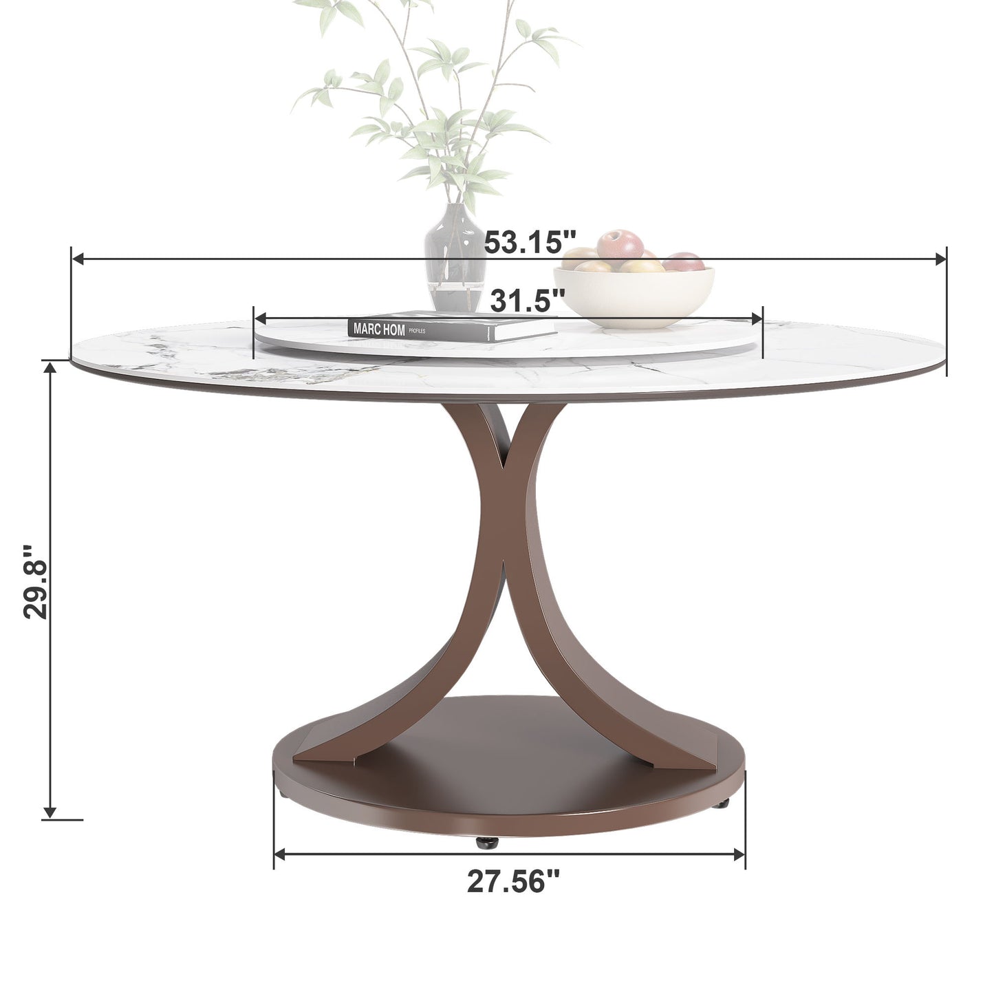 Round Dining Table With 360° Rotating Lazy Susan Scratch & Heat For Dining Room & Kitchen, Table Only - White Home Essentials