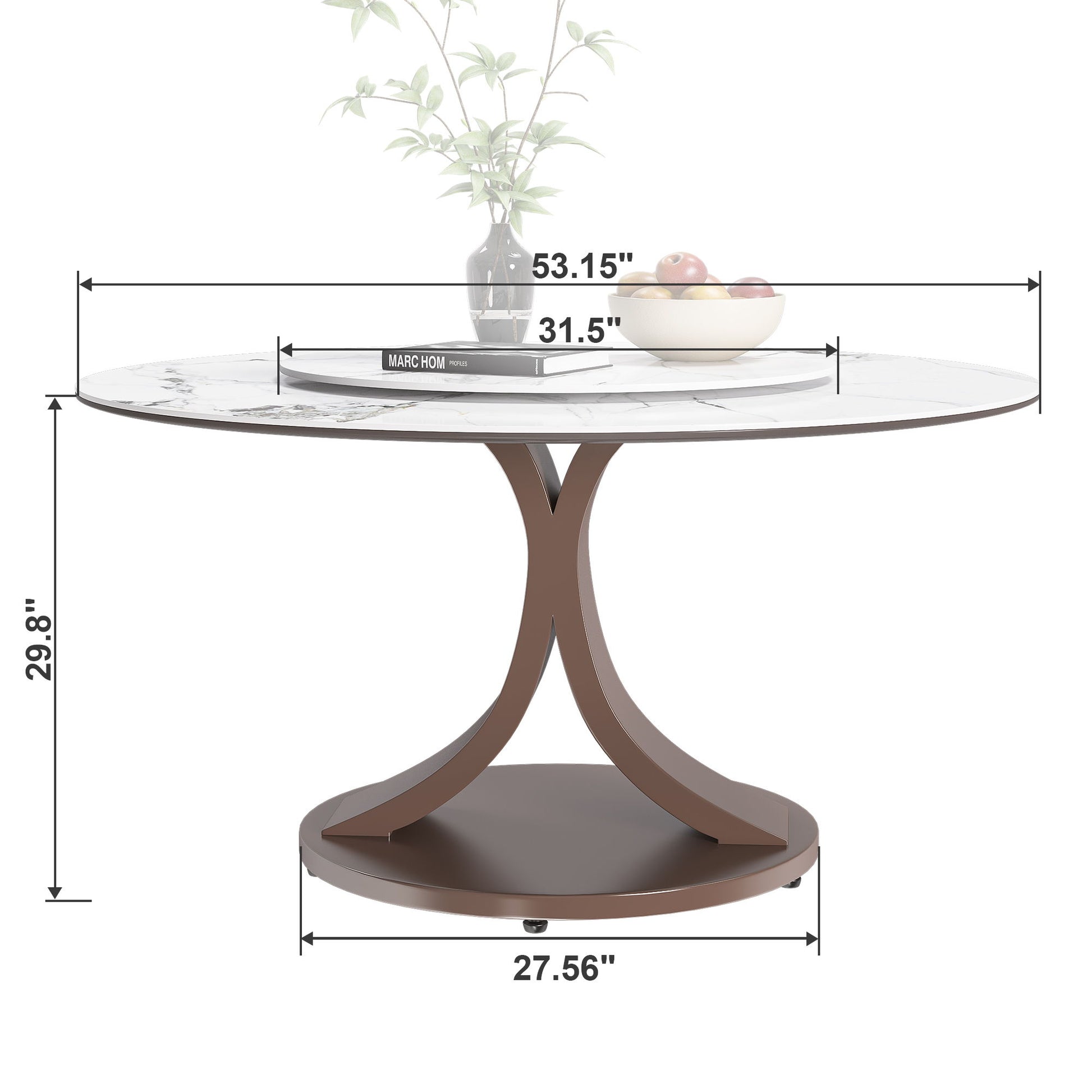 Round Dining Table With 360° Rotating Lazy Susan Scratch & Heat For Dining Room & Kitchen, Table Only - White Home Essentials