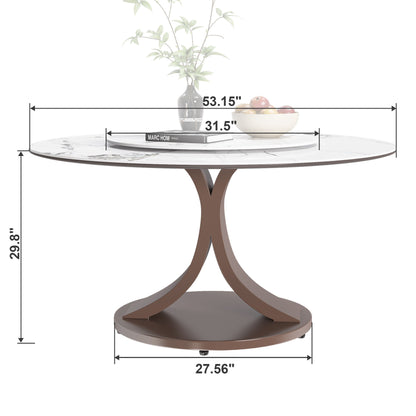 Round Dining Table With 360° Rotating Lazy Susan Scratch & Heat For Dining Room & Kitchen, Table Only - White Home Essentials