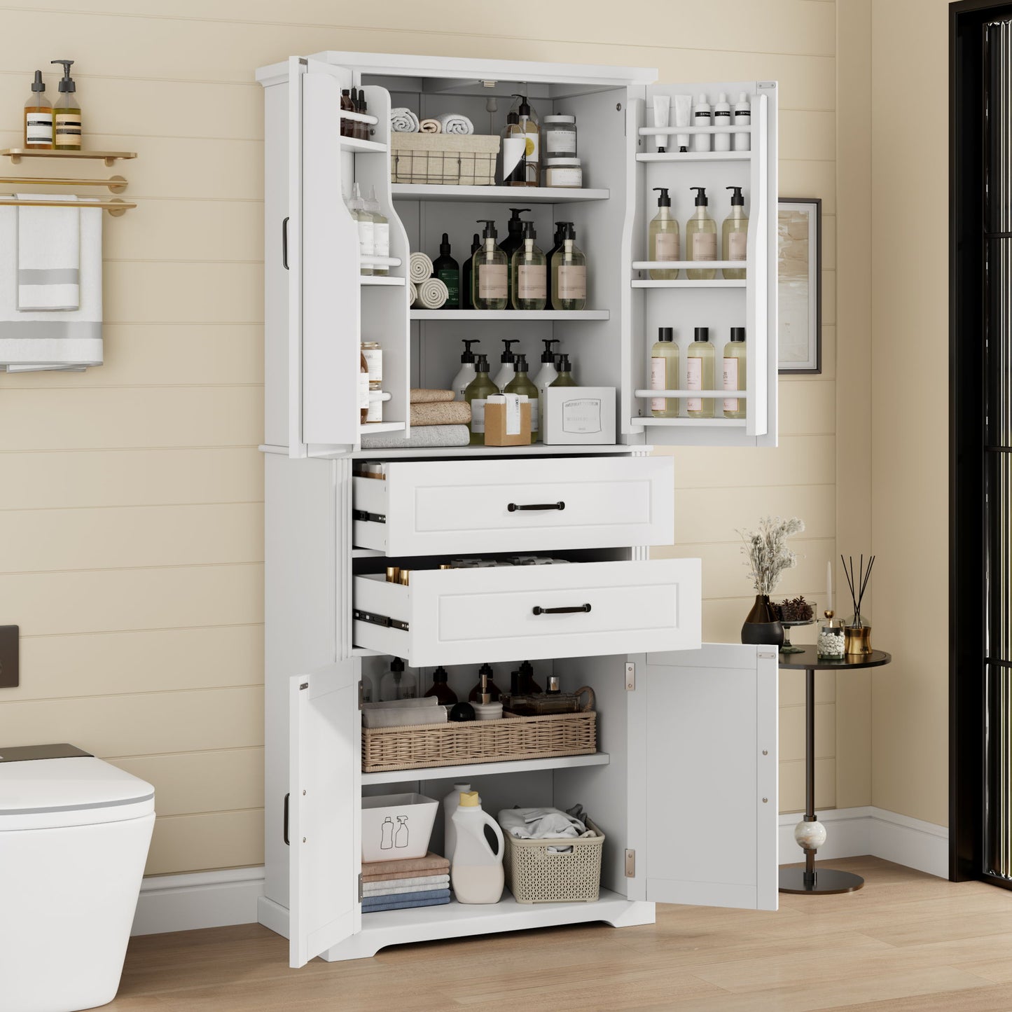 Elegant Multi Functional Storage Cabinet With Slide Rail Drawers, Adjustable Shelves Noble House
