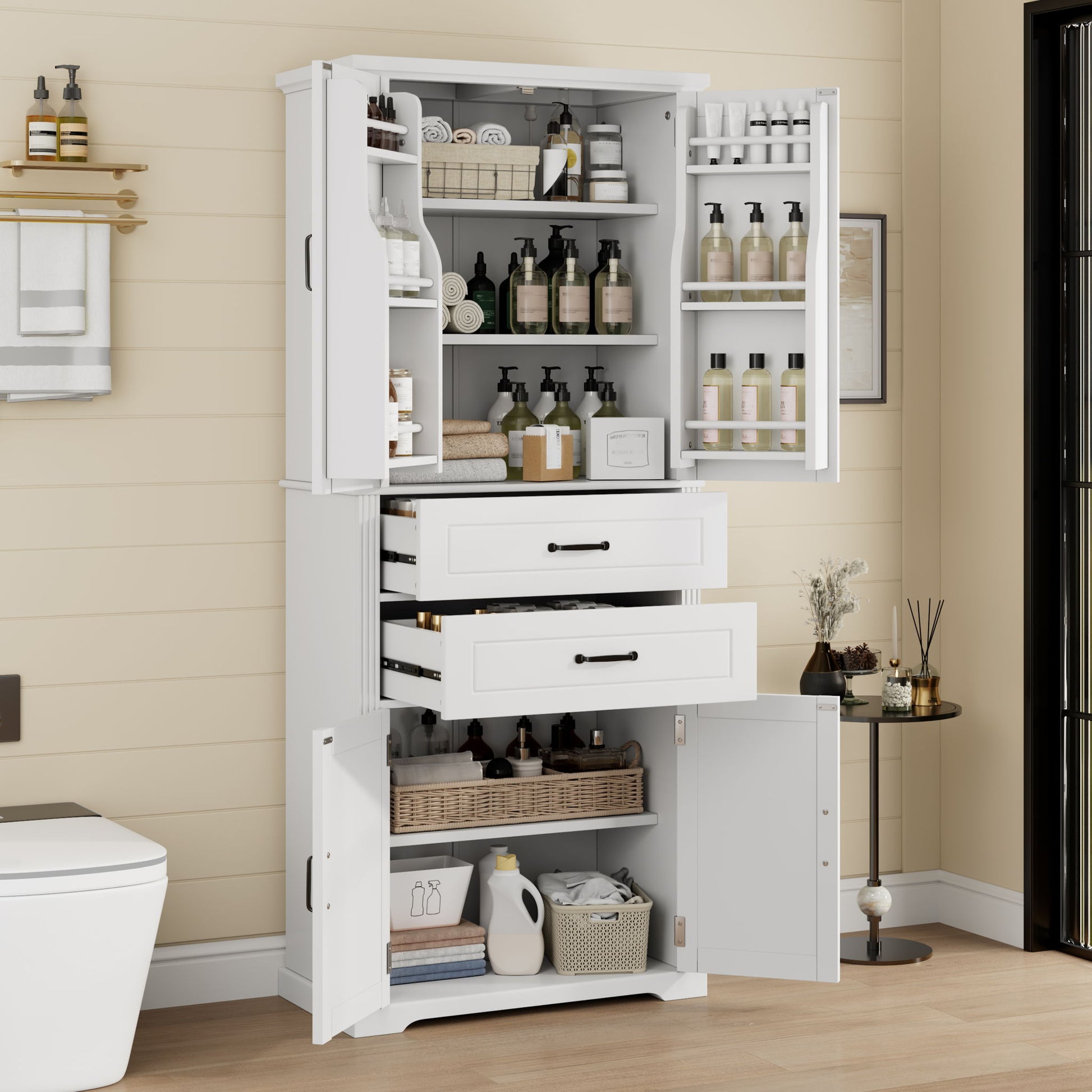 Elegant Multi Functional Storage Cabinet With Slide Rail Drawers, Adjustable Shelves Noble House