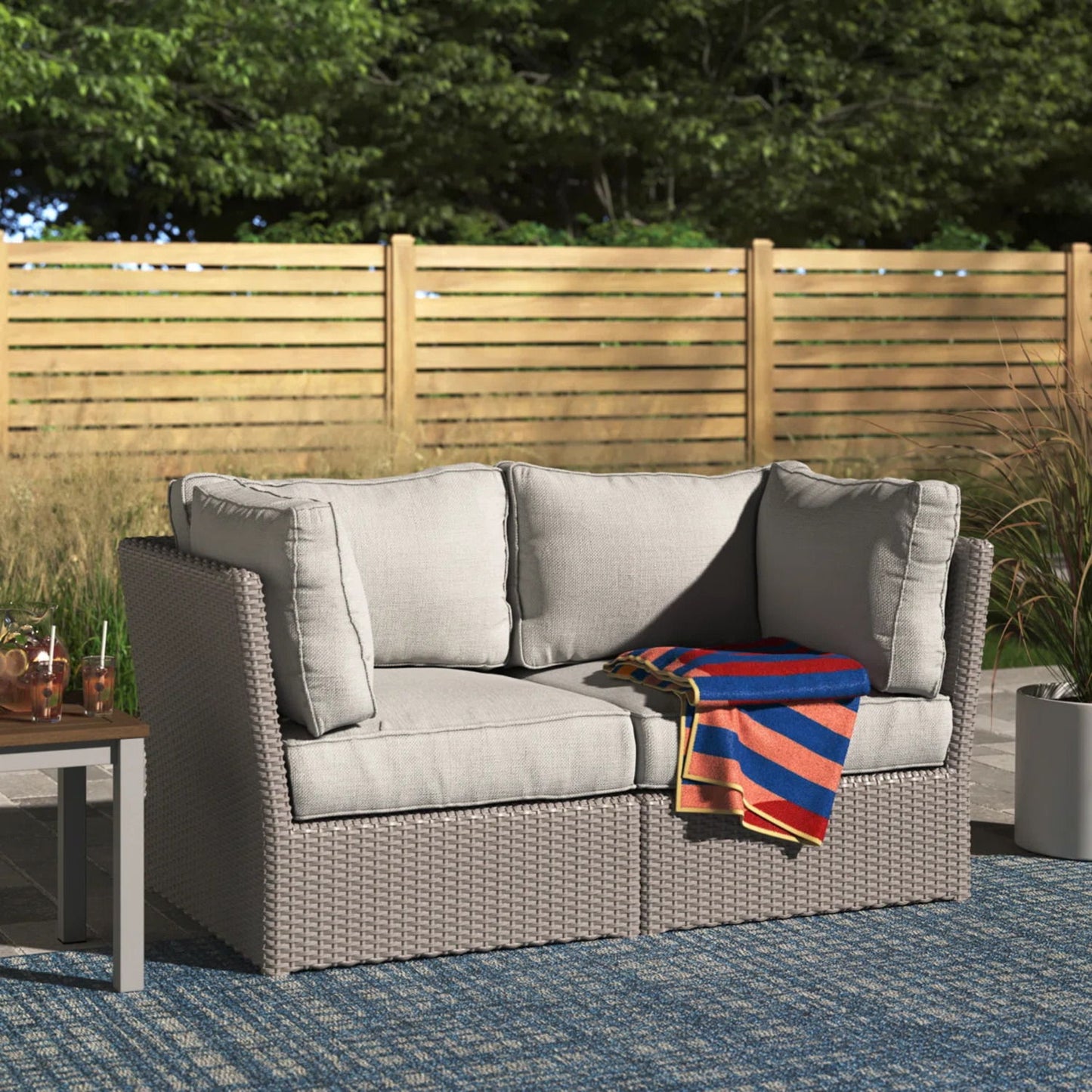 Modern Patio Wicker Loveseat With Cushions LSI Patio Furniture