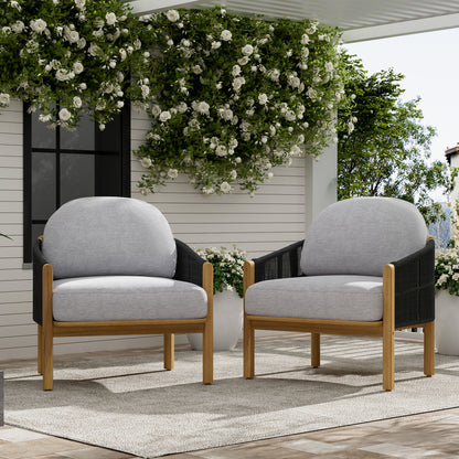 Grotta - Outdoor Wood Club Chair (Set of 2) Noble House