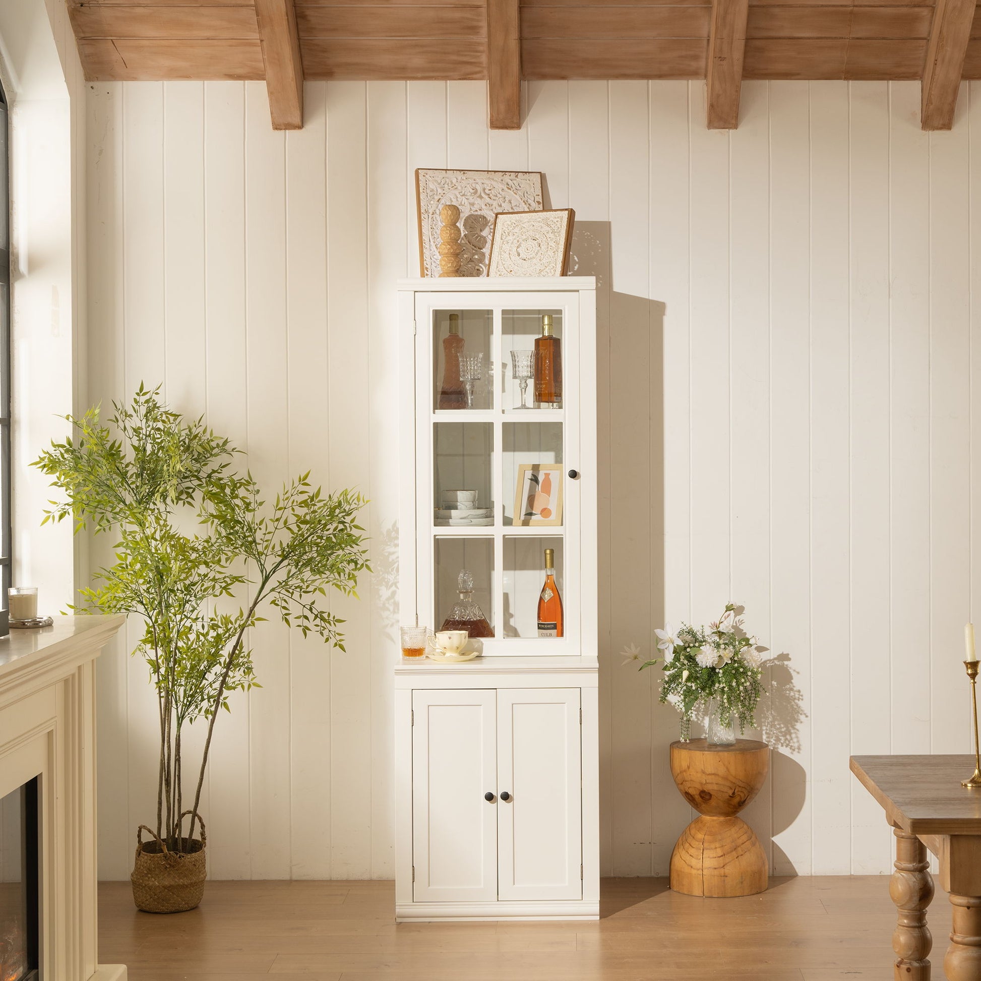 Retro Style Hutch Cabinet With Glass Door, China Cabinet For Home Hearth and Haven