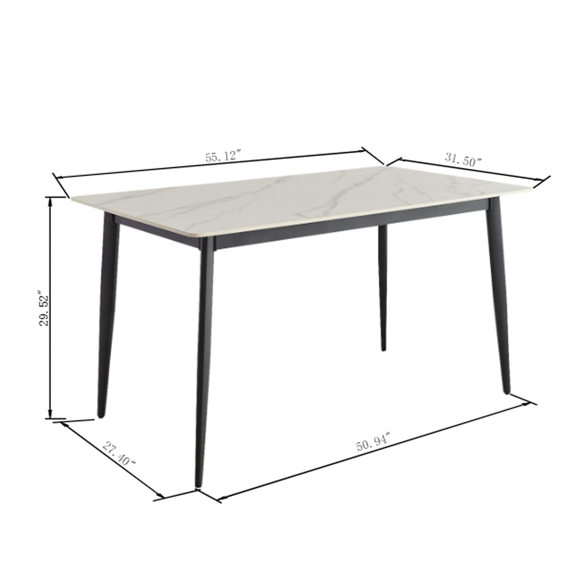 Mid Century Modern Dining Table Round White Sintered Stone Top Heavy Duty Metal Legs Waterproof Surface For Kitchen Dining Room Or Office Furniture - White / Black Home Essentials