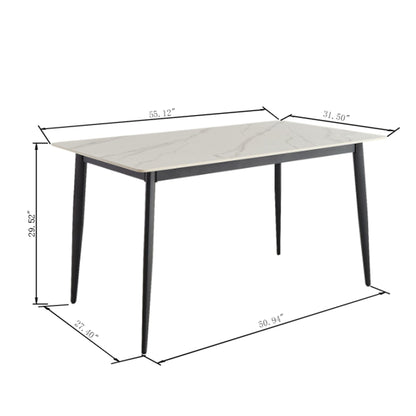 Mid Century Modern Dining Table Round White Sintered Stone Top Heavy Duty Metal Legs Waterproof Surface For Kitchen Dining Room Or Office Furniture - White / Black Home Essentials