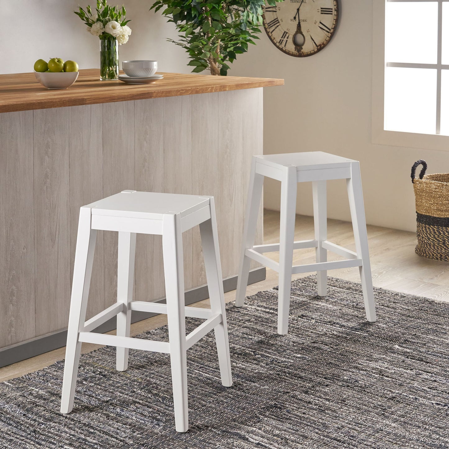 Counter Barstool (Set of 2), Rubber Wood - White Noble House