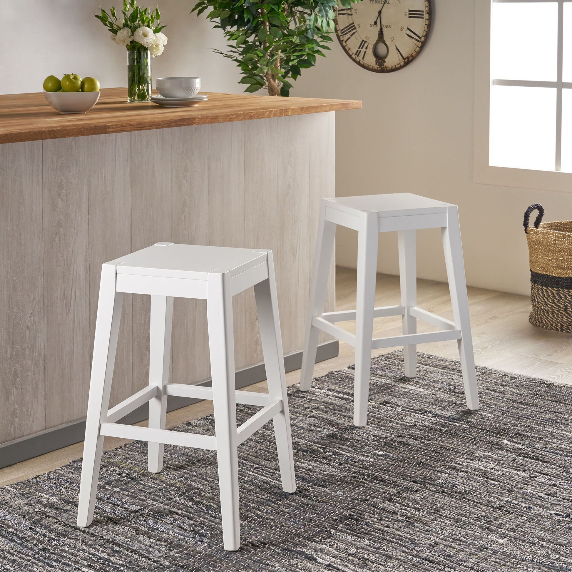 Counter Barstool (Set of 2), Rubber Wood - White Noble House