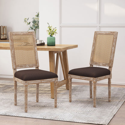 French Country Dining Chair With Rectangular Cane Backrest And Smooth Upholstered Seating Noble House