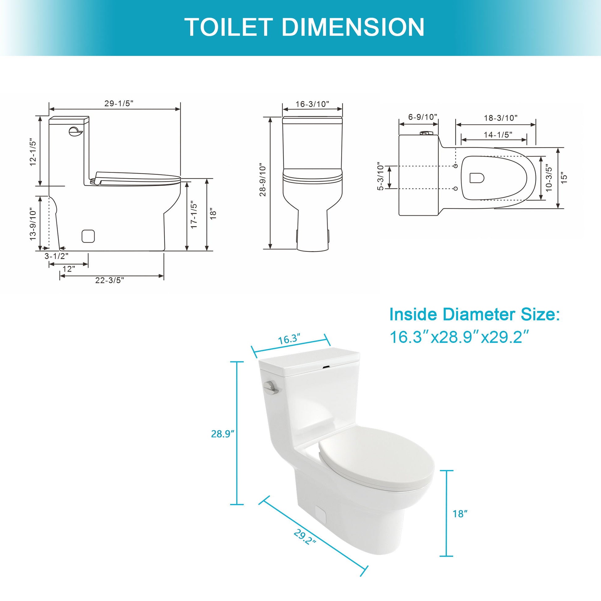 1 Piece Toilet & Soft Closing Seat - White Daily Nest