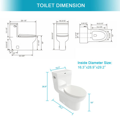1 Piece Toilet & Soft Closing Seat - White Daily Nest