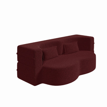 Modern Floor Sofa, With 2 Pillows, Convertible Teddy Fabric Foam Filled Bed Home Essentials