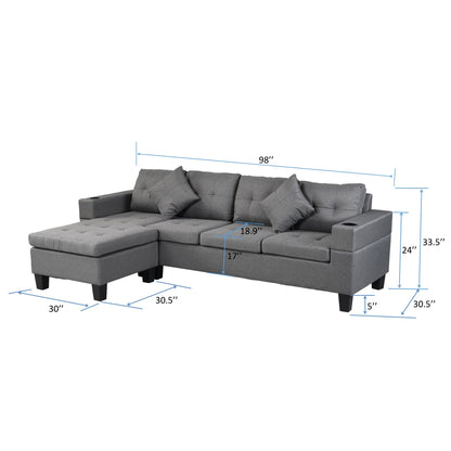 Sectional Sofa Set For Living Room With L Shape Chaise Lounge, Cup Holder And Left Or Right Hand Chaise Modern 4 Seat Home Essentials
