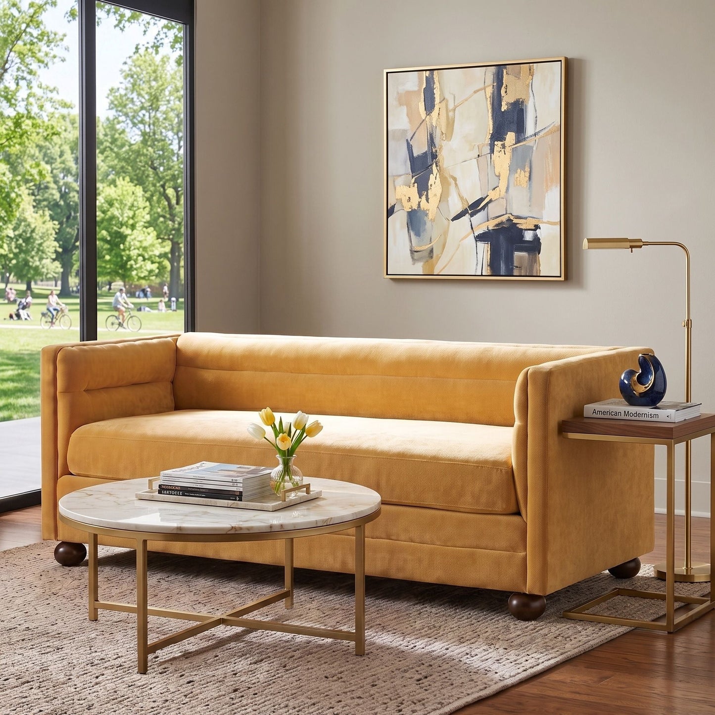3 Seater Sofa Upholstery With Square Arms, Living Room Couch Noble House