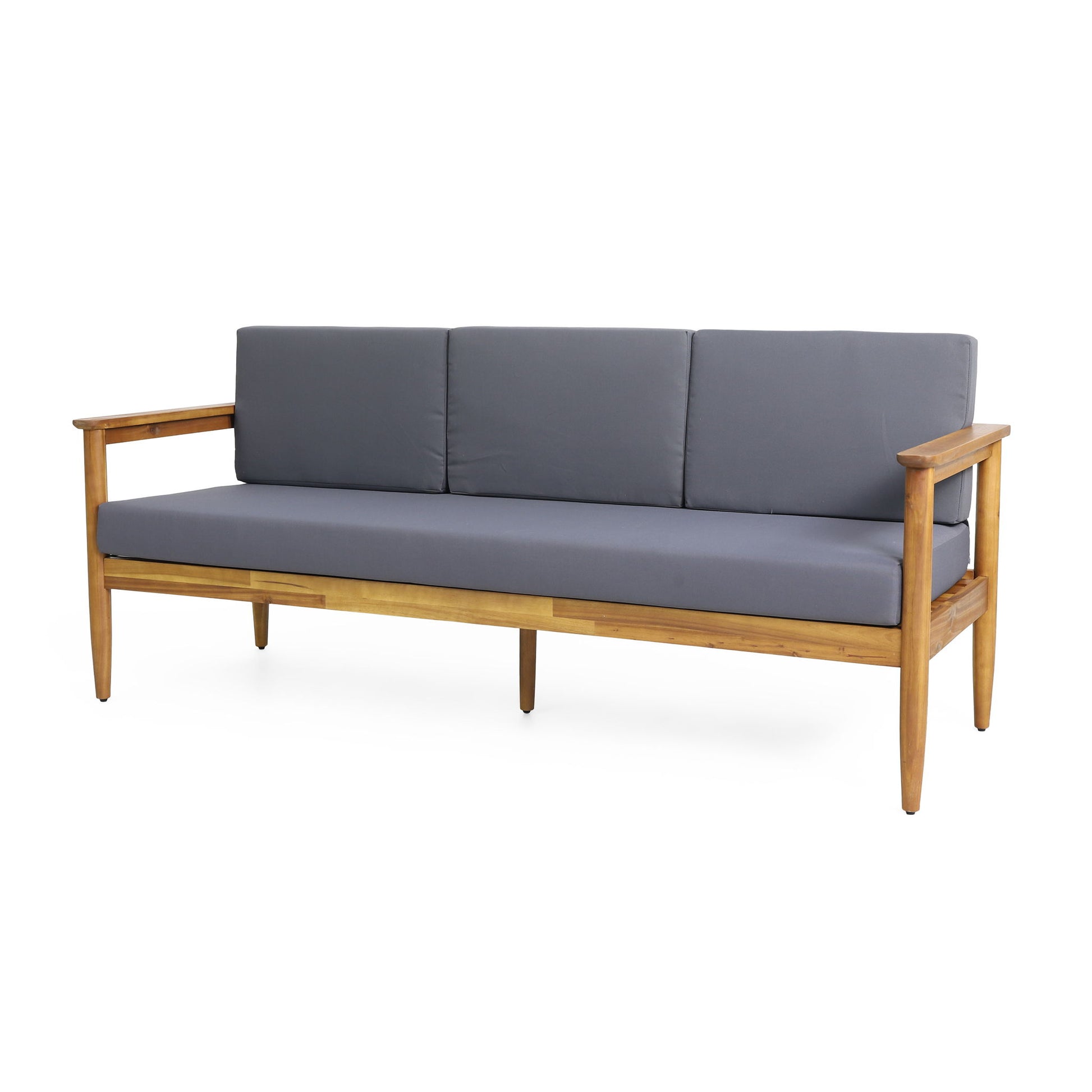 Outdoor 3 Seater Sofa With Cushion And Teak Acacia Wood - Dark Gray Noble House