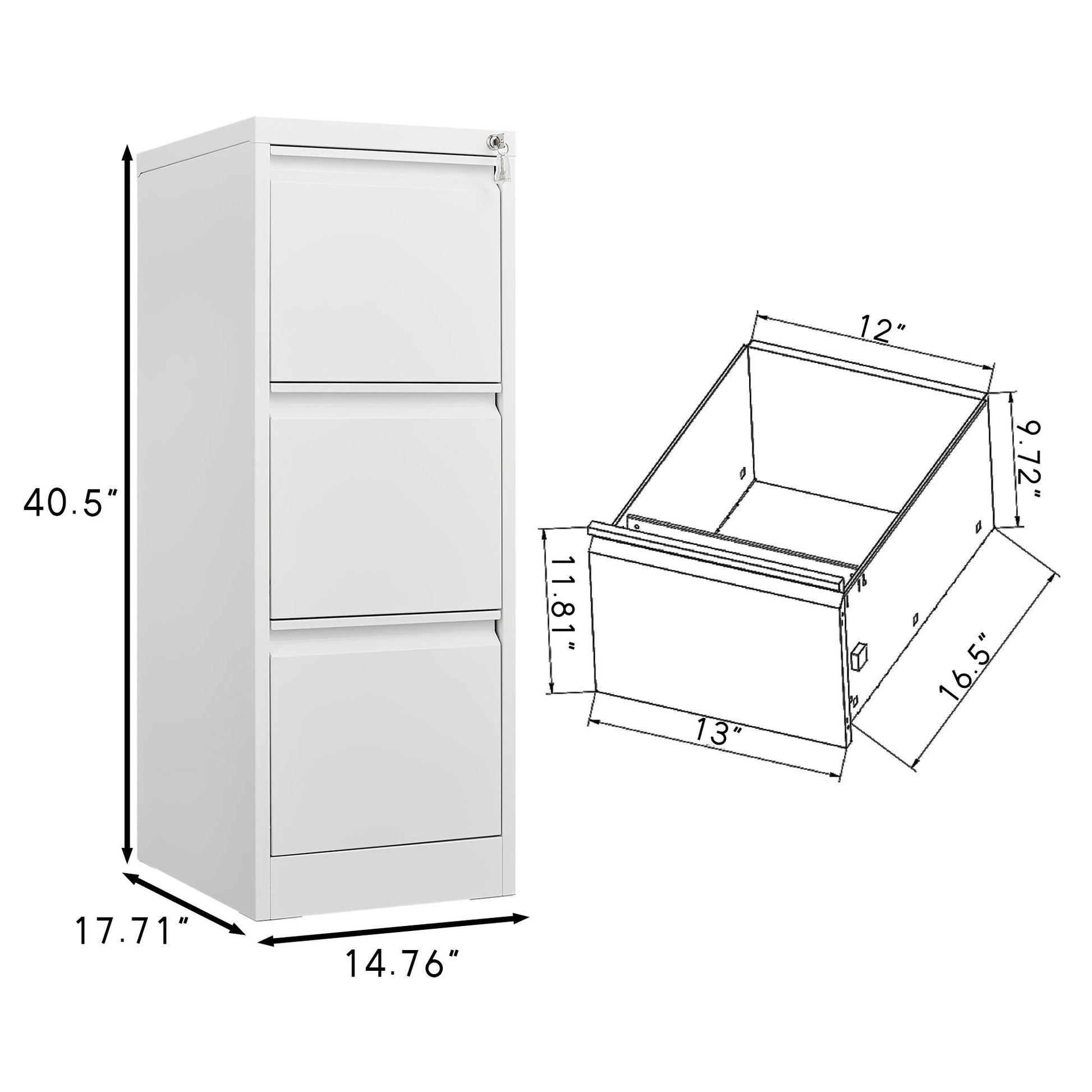 Durable Metal 3 Drawer File Cabinet With Lock For Office Storage Home Essentials