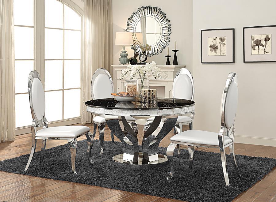 Anchorage - 5 Piece Round Stainless Steel Dining Set - Chrome