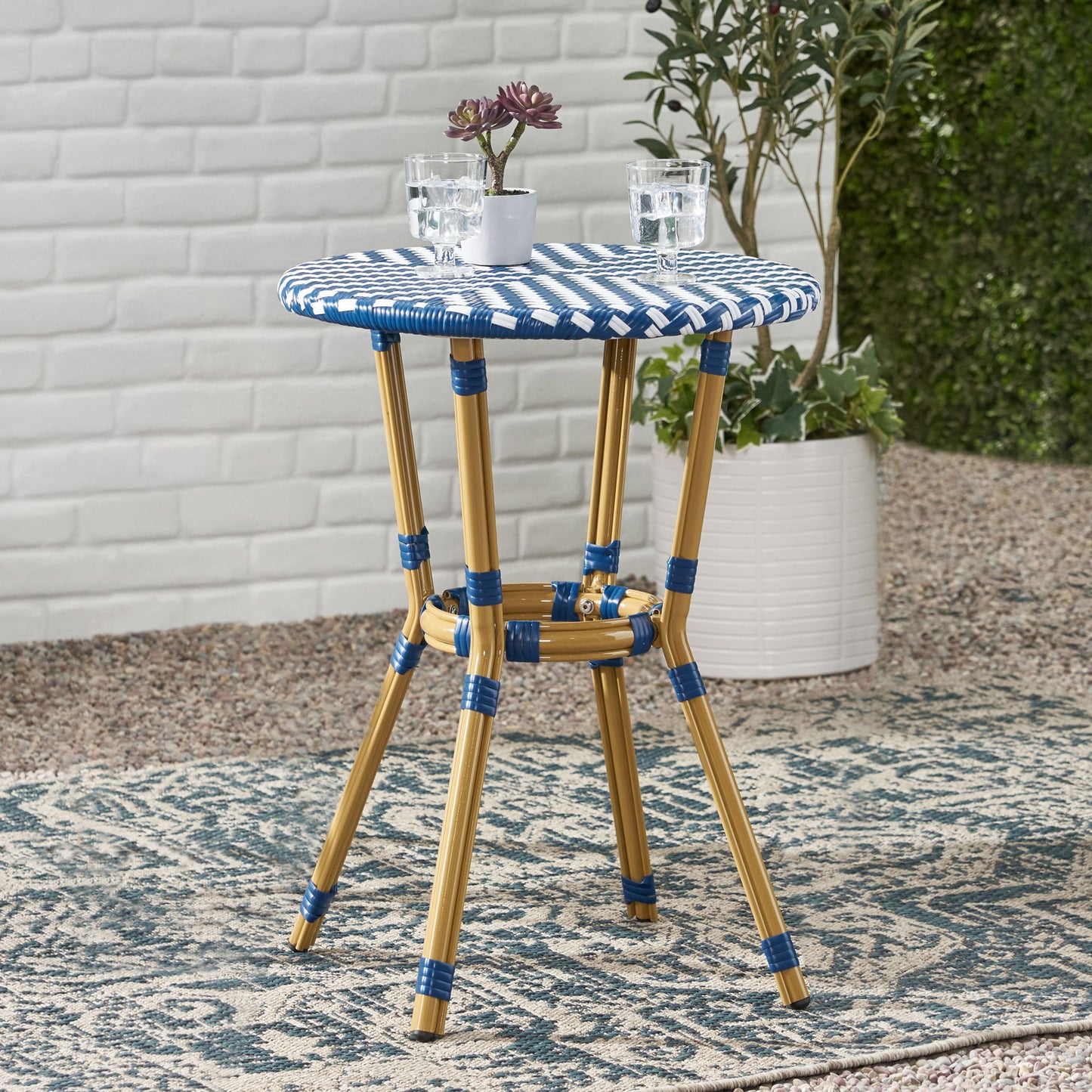 French Bistro Table Outdoor Elegance - White / Blue Noble House