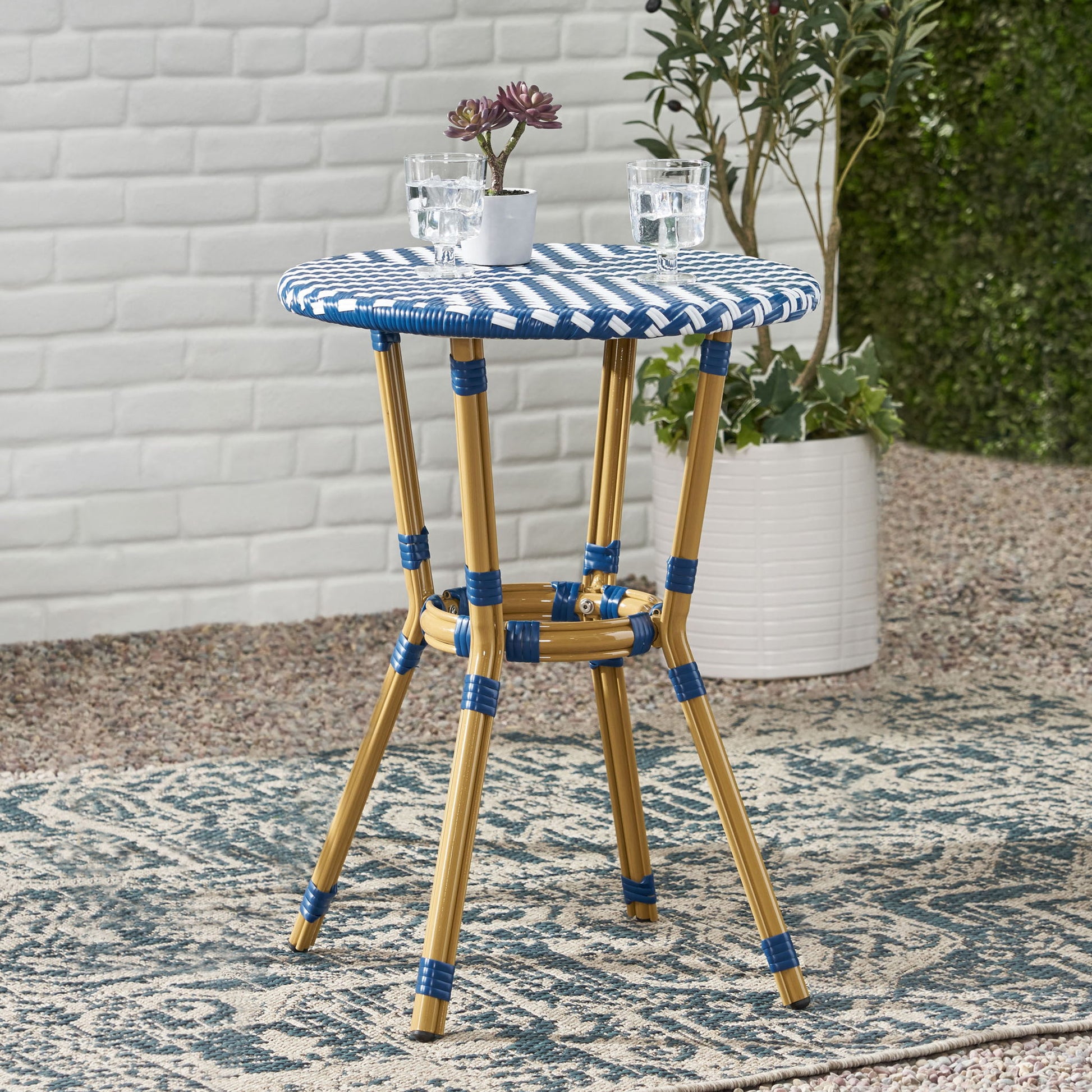 French Bistro Table Outdoor Elegance - White / Blue Noble House