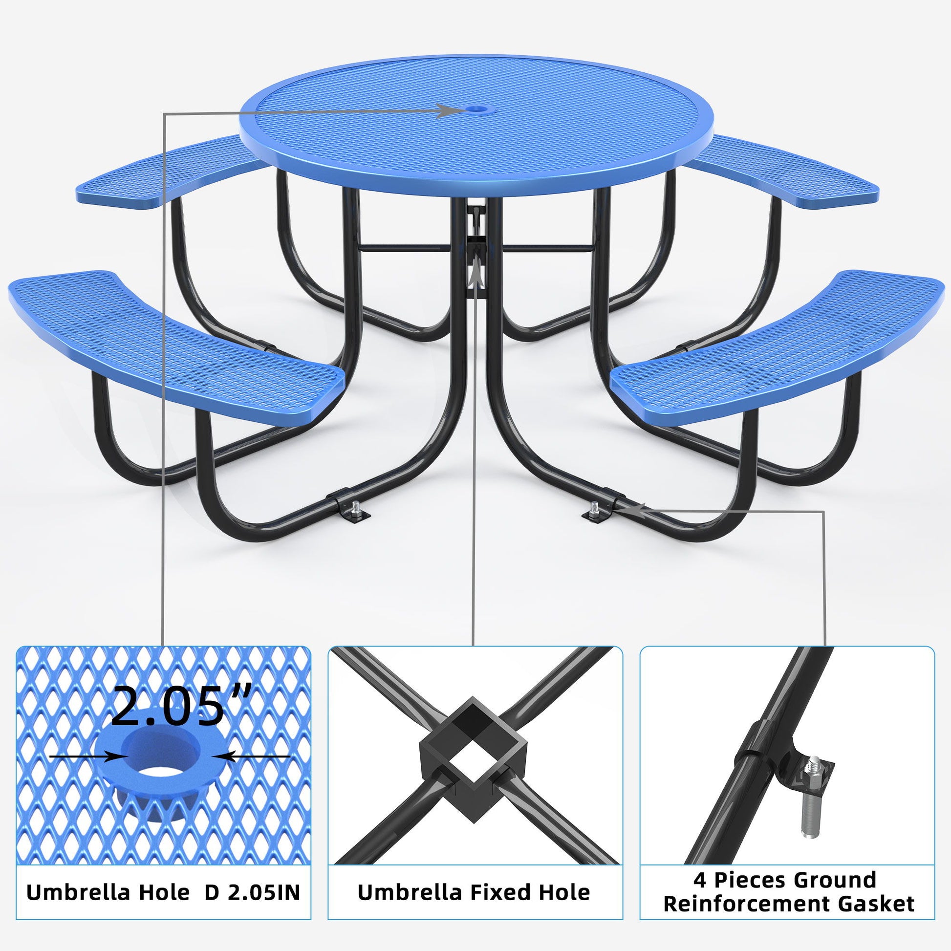 Round Outdoor Steel Picnic Table 46" With Umbrella Pole Home Essentials