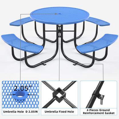 Round Outdoor Steel Picnic Table 46" With Umbrella Pole Home Essentials