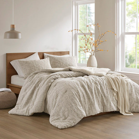 Harper - 3 Piece Full/Queen Oversized Matelasse Comforter Set - Natural Chapel Hill