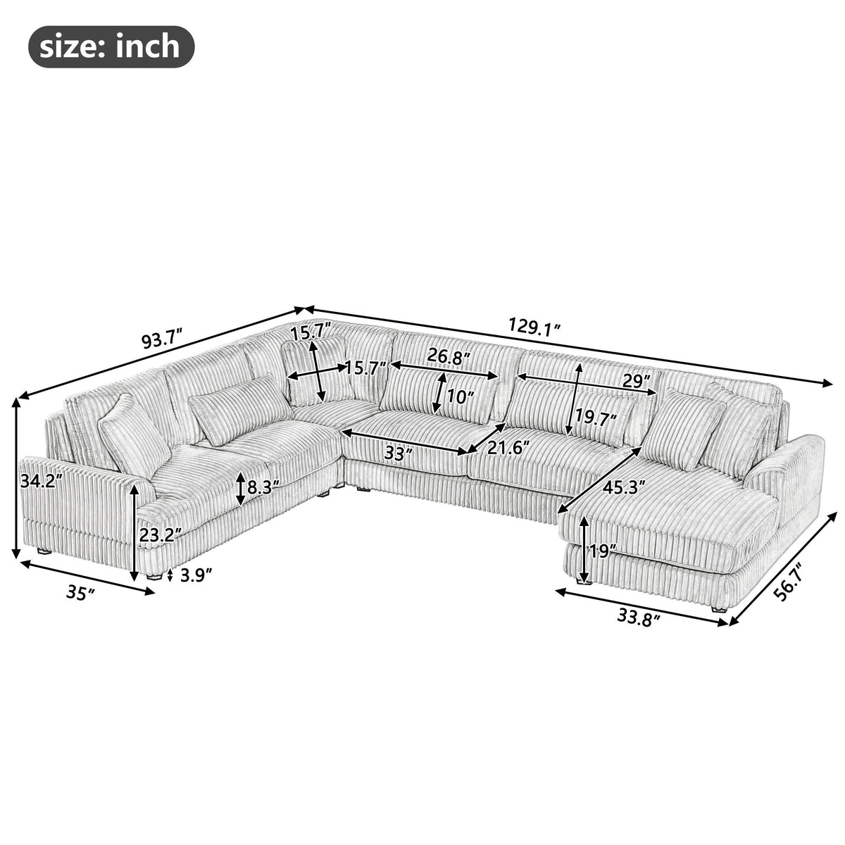 Oversized Sectional Sofa U - Shaped Sofa Couch Modern Sofa Upholstered In Soft With A Chaise Lounge For Living Room Hearth and Haven