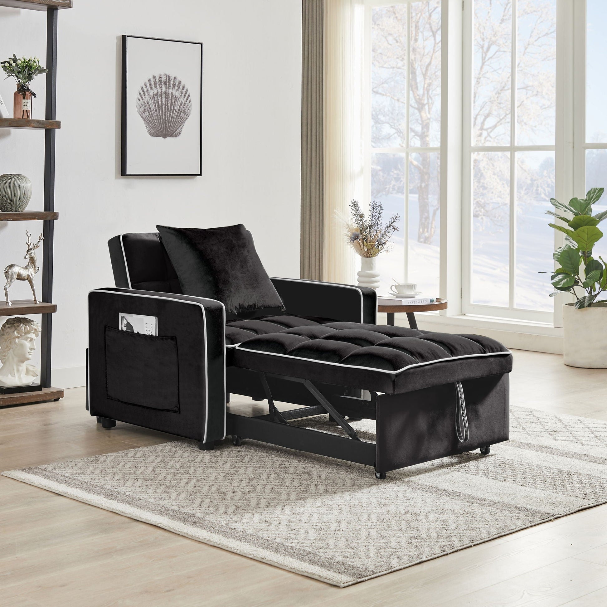 Modern Velvet 3 In 1 Sofa Bed Chair, Adjustable Recliner Home Essentials