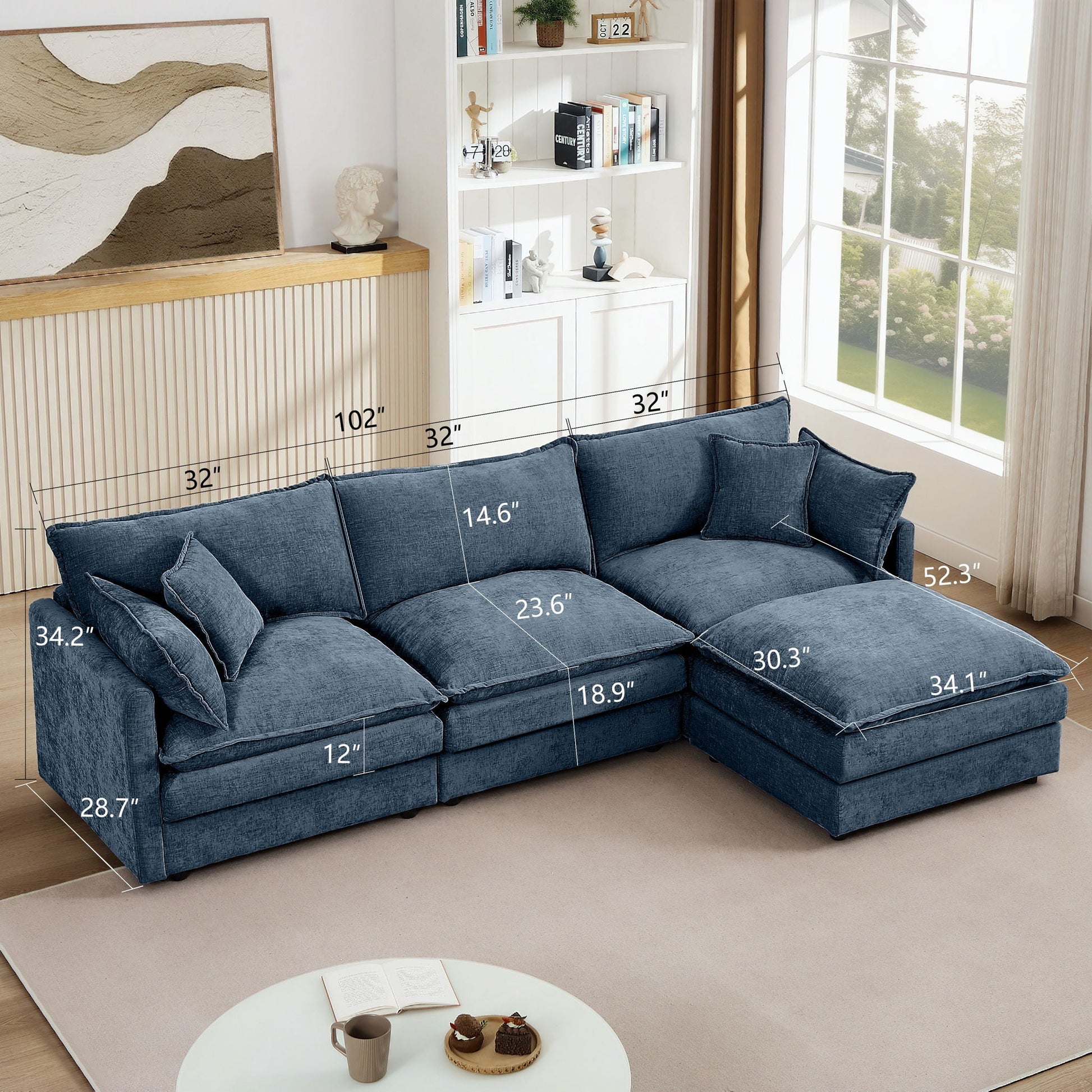 Modular L-Shaped Sectional Sofa With Movable Ottoman Home Essentials