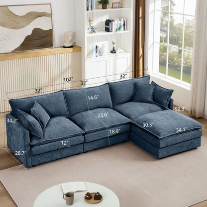 Modular L-Shaped Sectional Sofa With Movable Ottoman Home Essentials