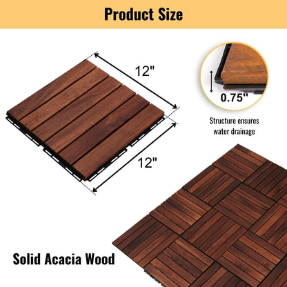 Interlocking Deck Tiles Striped Pattern, Square Acacia Hardwood Outdoor Flooring For Patio, Bancony, Pool Side Daily Nest