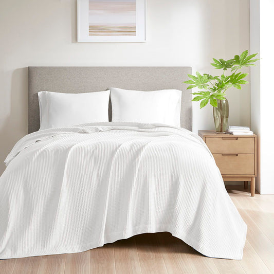 Waffle Weave - Cotton Blanket - White Madison Park