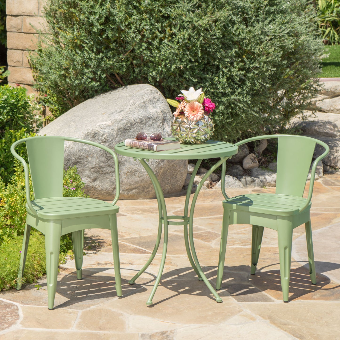3 Piece Bistro Set With Table And 2 Chairs - Green Noble House