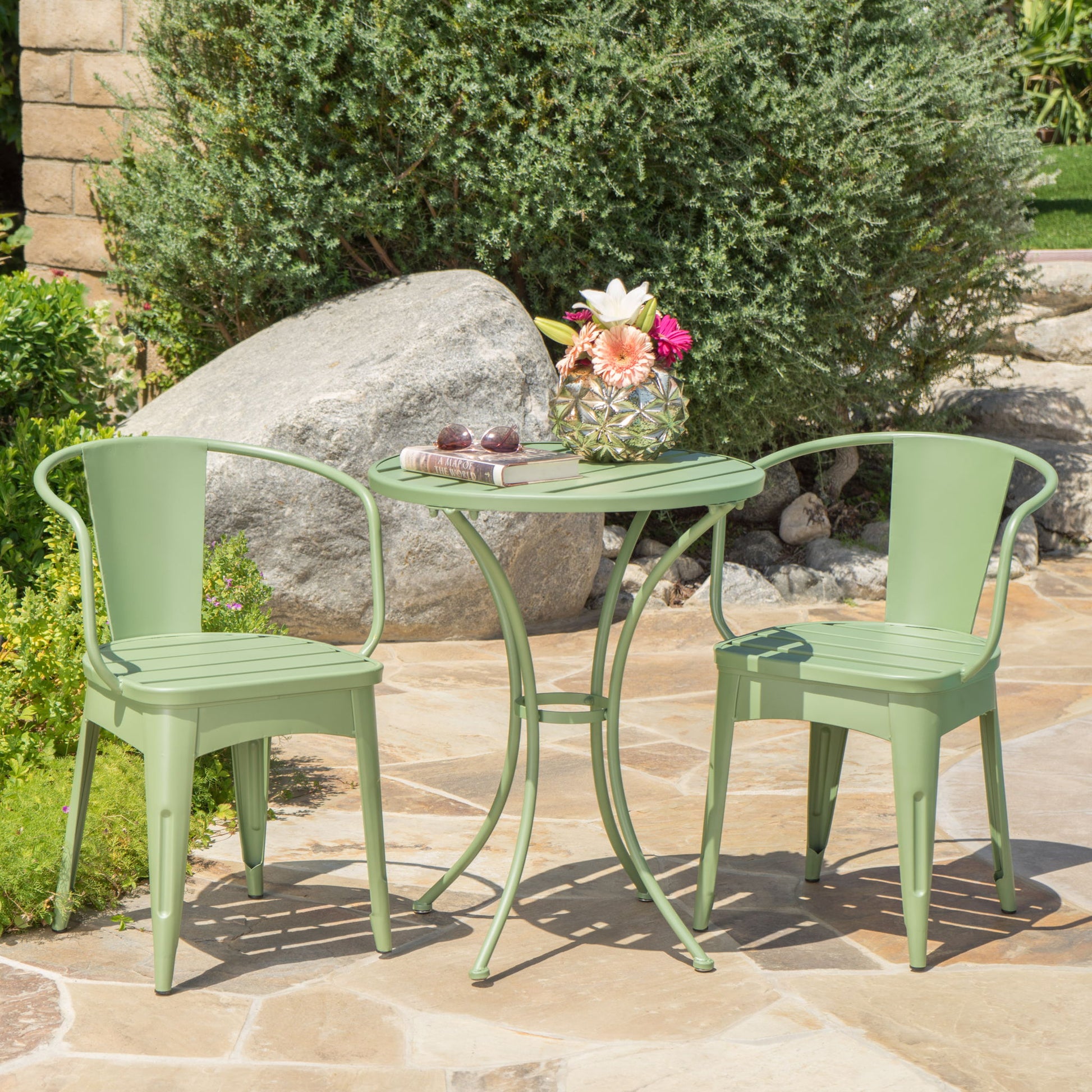 3 Piece Bistro Set With Table And 2 Chairs - Green Noble House
