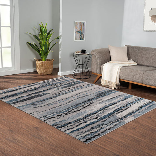 Riley - Watercolor Abstract Stripe Woven 6' x 9' Area Rug - Blue