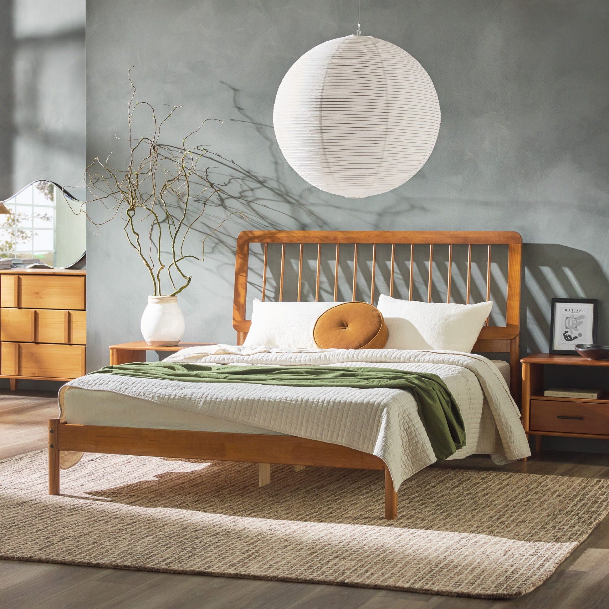 Mid-Century Modern Solid Wood Spindle Bed Walker Edison